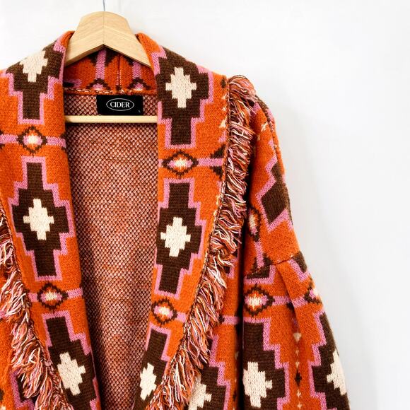 Cider Sweaters - Cider Southwestern Fringe Chunky Cardigan Sweater
